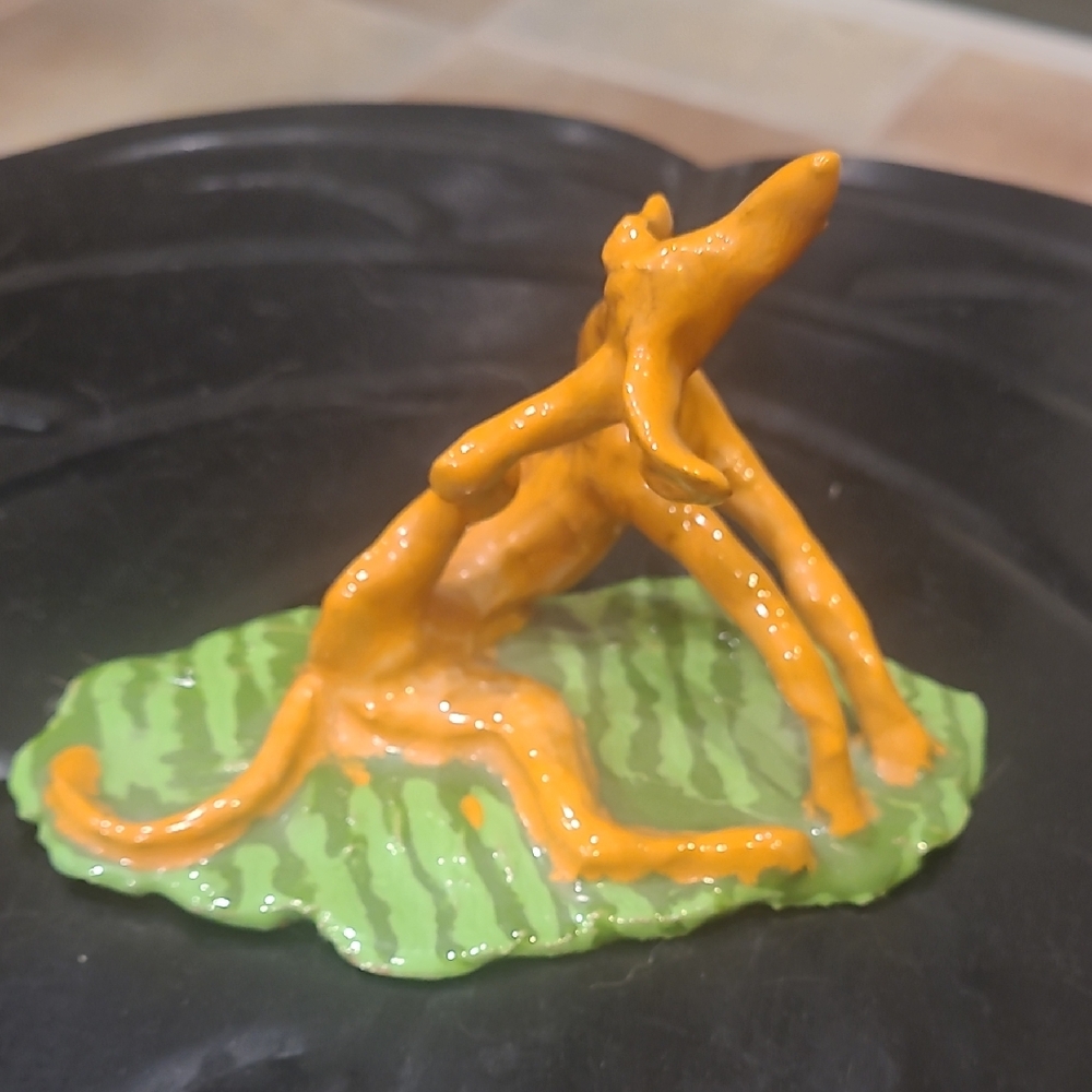 Antique Italian Orange Figurine on Green Base